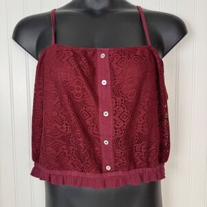 Charlotte Russe Crop Top Women's XL Burgundy‎ Spaghetti Straps Crochet Lace